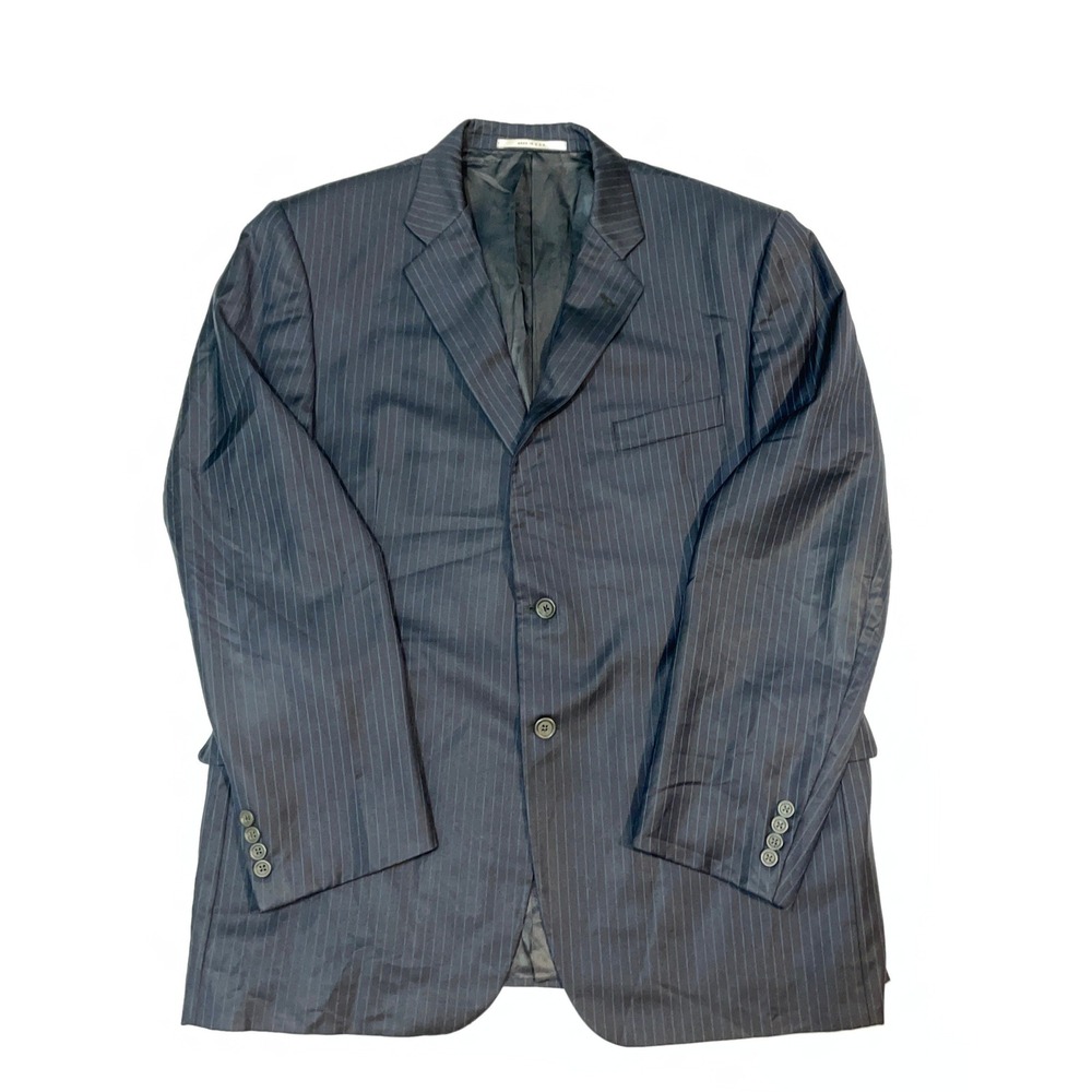 Vintage Burberry Mens Pinstriped Navy Blue Black Blazer Sport Coat 46 R